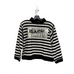 80s Deadstock Blowout LA Black White Striped Turtleneck Sweater Metallic Medium